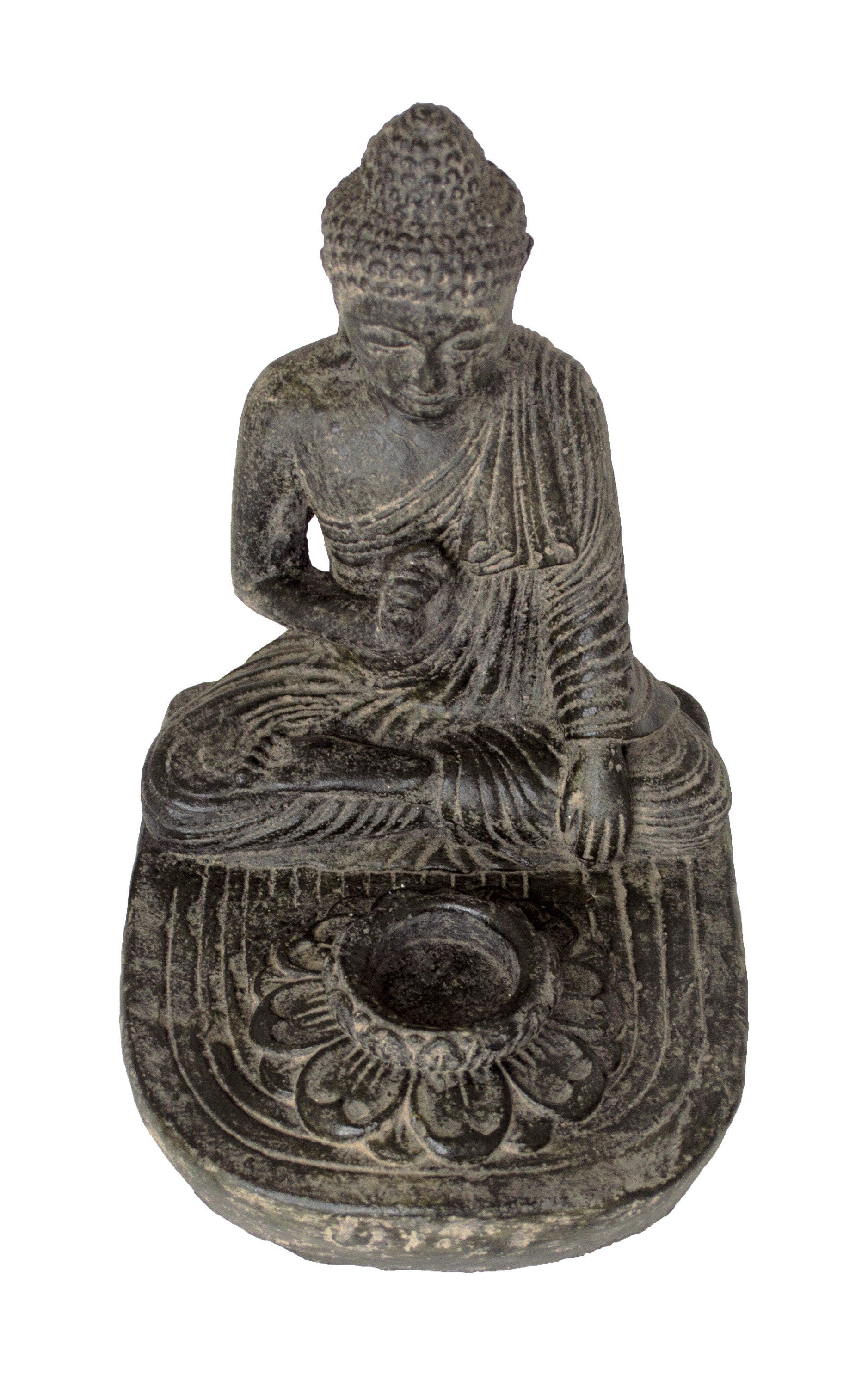 Sitting Buddha - Tealight Decorative Candle Holder - Cast Stone Figure - Lava-Sand Stone Mixture - 25x20x22 cm