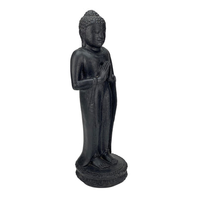 Bouddha debout - Décoration de jardin - Figurine en pierre reconstituée résistante aux intempéries - Mélange de pierres de lave et de sable - 50 x 16 x 14 cm