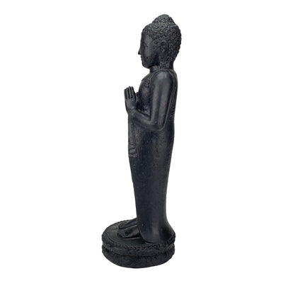 Bouddha debout - Décoration de jardin - Figurine en pierre reconstituée résistante aux intempéries - Mélange de pierres de lave et de sable - 50 x 16 x 14 cm