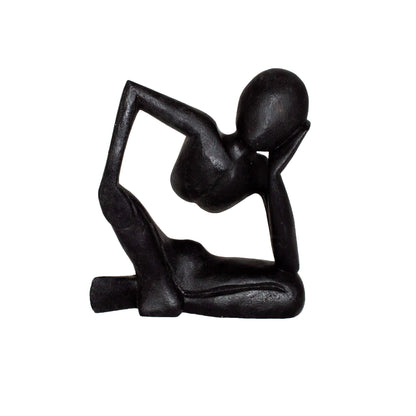 Thinker Figure - Decorative Accessory Artwork - Carved Sculpture - Albesia Wood Black - 20x3x3.5 cm