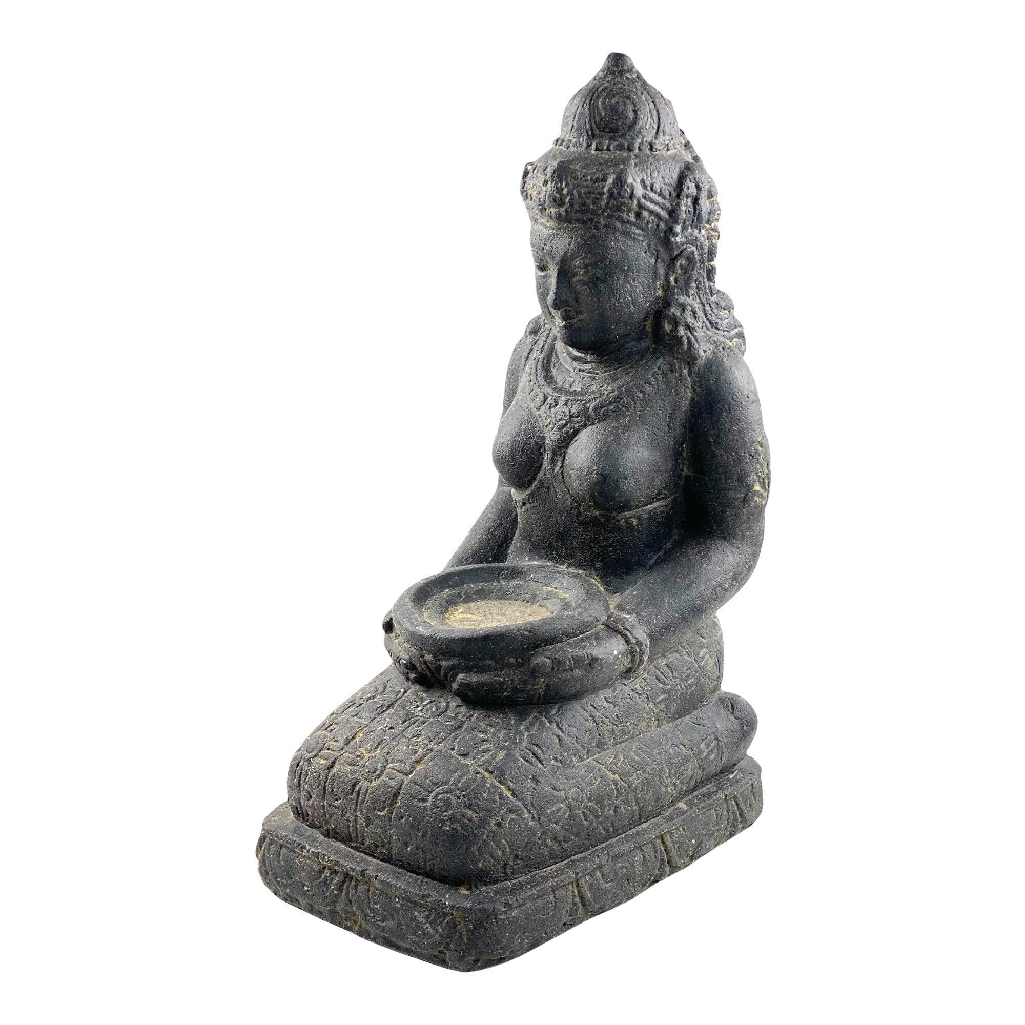 Dewi Sri Statue - Garden Decoration Room Decoration - Stone Figure Sitting Weatherproof - Lava-Sand Stone Mixture 50x16x26 cm
