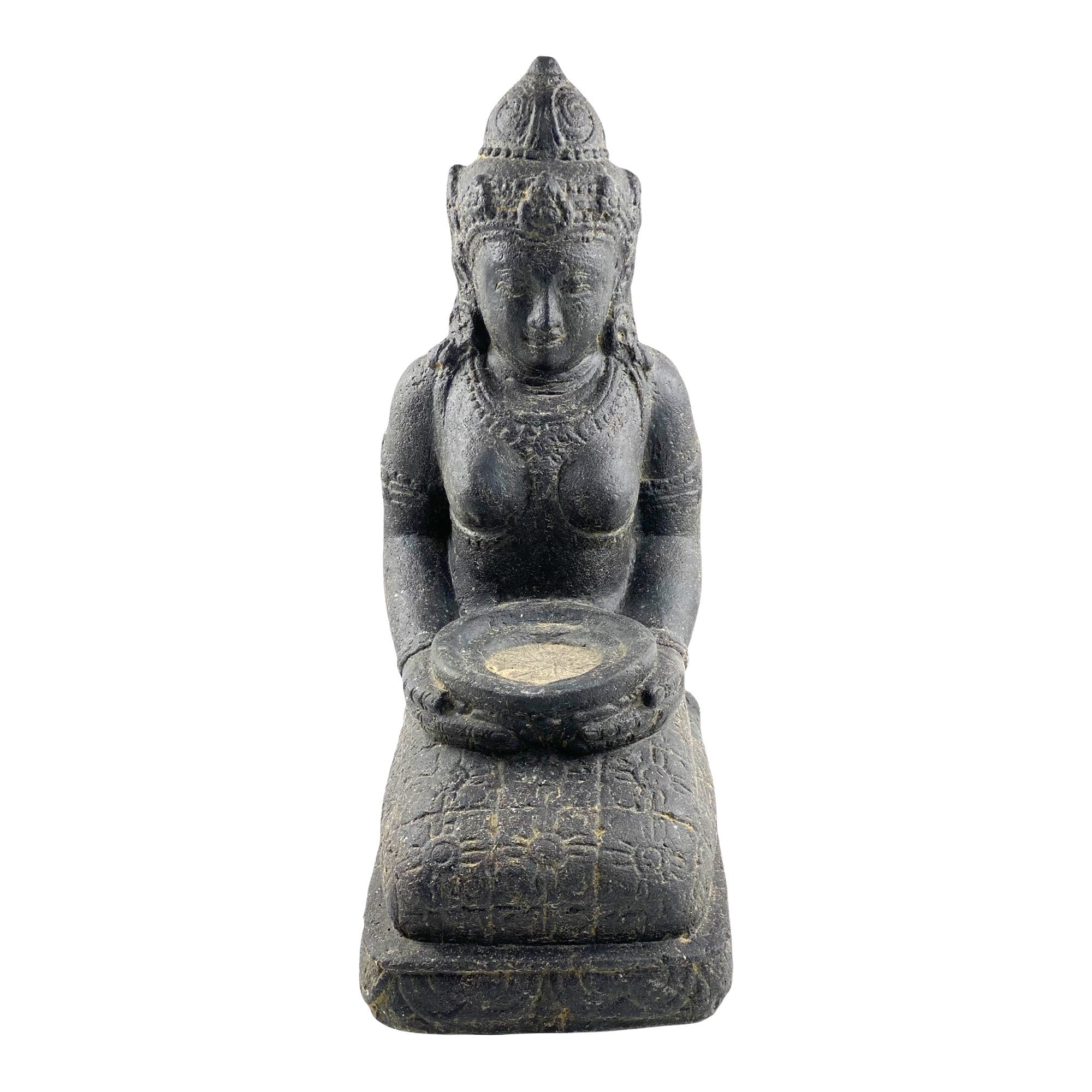 Dewi Sri Statue - Garden Decoration Room Decoration - Stone Figure Sitting Weatherproof - Lava-Sand Stone Mixture 50x16x26 cm