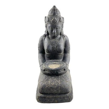 Dewi Sri Statue - Garden Decoration Room Decoration - Stone Figure Sitting Weatherproof - Lava-Sand Stone Mixture 50x16x26 cm