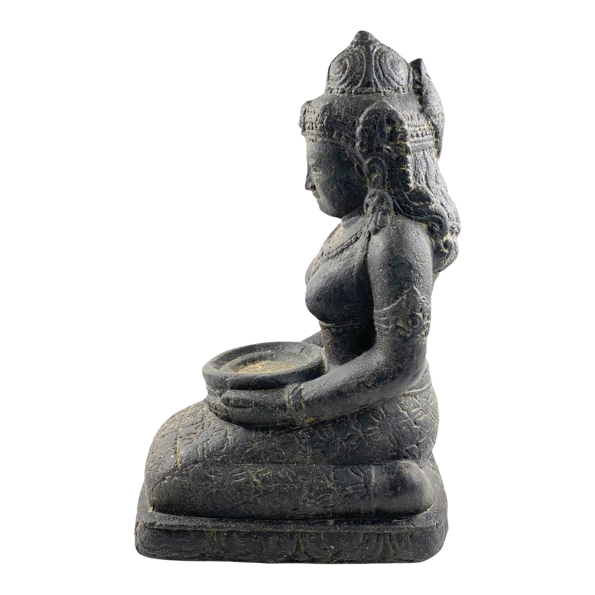 Dewi Sri Statue - Garden Decoration Room Decoration - Stone Figure Sitting Weatherproof - Lava-Sand Stone Mixture 50x16x26 cm
