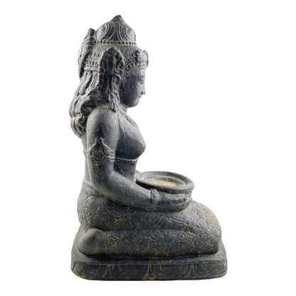 Dewi Sri Statue - Garden Decoration Room Decoration - Stone Figure Sitting Weatherproof - Lava-Sand Stone Mixture 50x16x26 cm