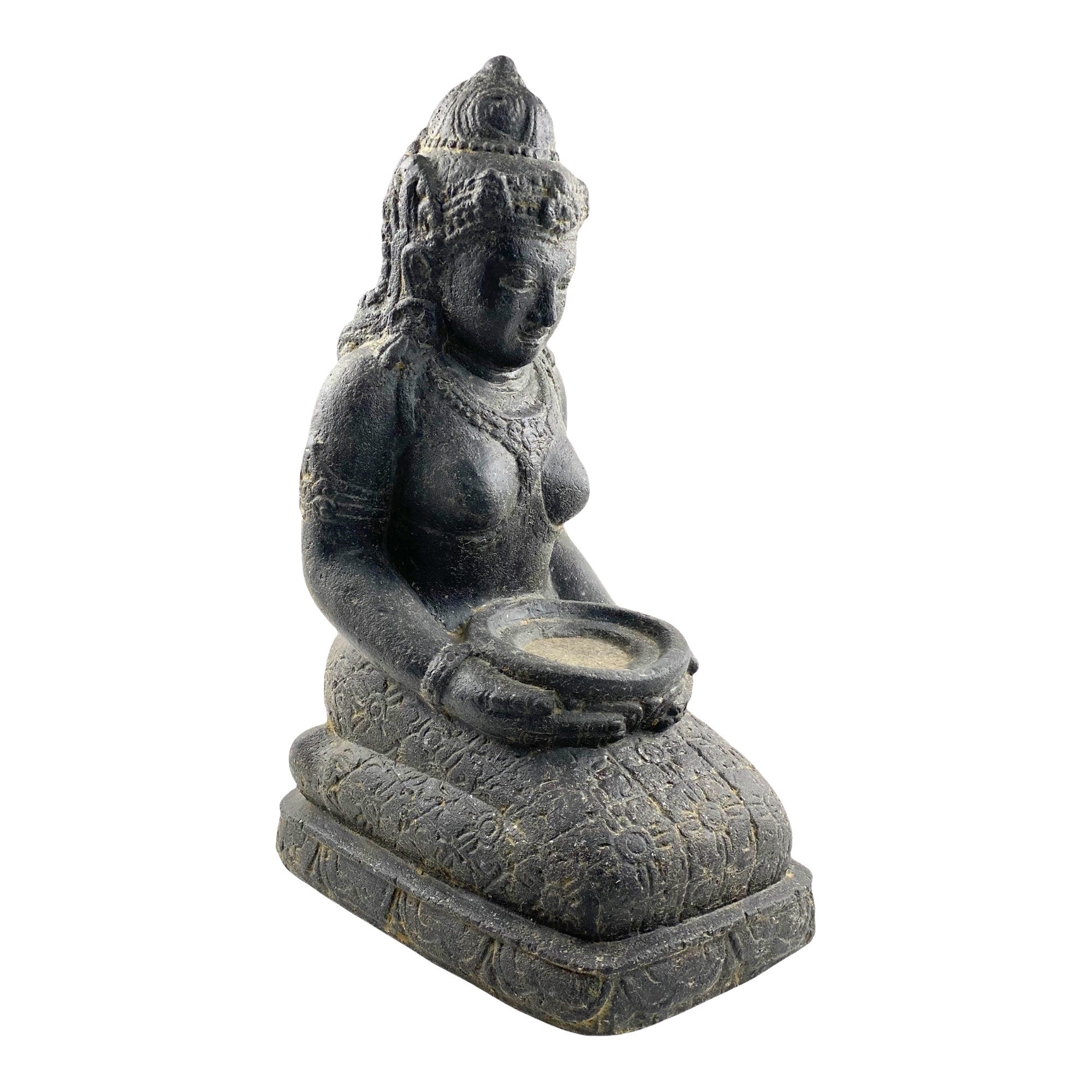 Dewi Sri Statue - Garden Decoration Room Decoration - Stone Figure Sitting Weatherproof - Lava-Sand Stone Mixture 50x16x26 cm