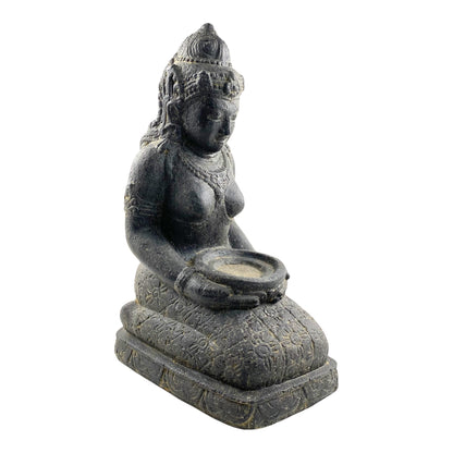 Dewi Sri Statue - Garden Decoration Room Decoration - Stone Figure Sitting Weatherproof - Lava-Sand Stone Mixture 50x16x26 cm
