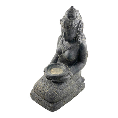 Statue de Dewi Sri - Décoration de jardin - Figurine en pierre assise résistante aux intempéries - Mélange de pierres de lave et de sable 50 x 16 x 26 cm