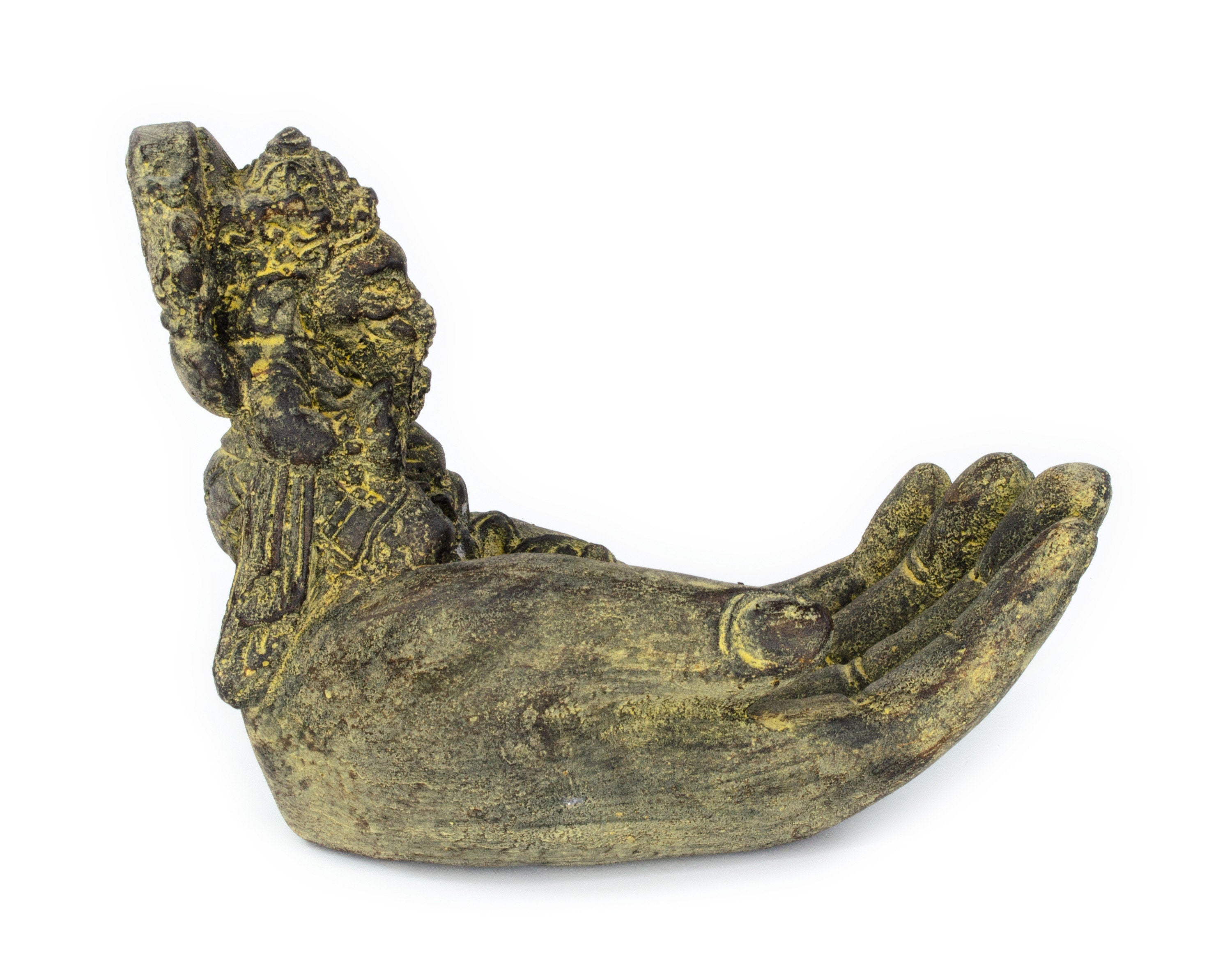 Ganesha Hand Sculpture - Decorative Room Decoration Soap Dish Incense Sticks - Hindu Deity of Good Luck - Elephant Yellow - 13x9x15 cm