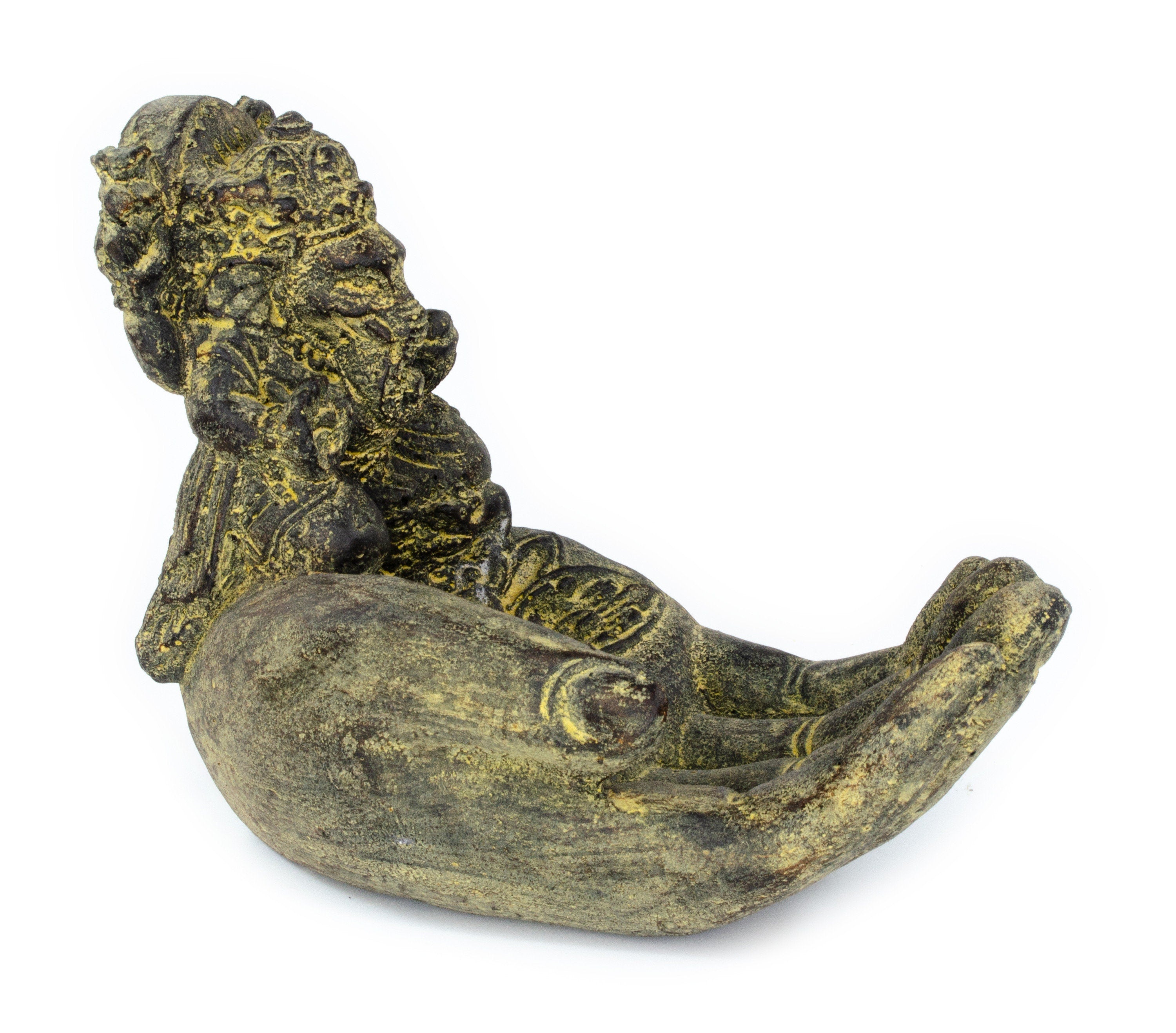 Ganesha Hand Sculpture - Decorative Room Decoration Soap Dish Incense Sticks - Hindu Deity of Good Luck - Elephant Yellow - 13x9x15 cm
