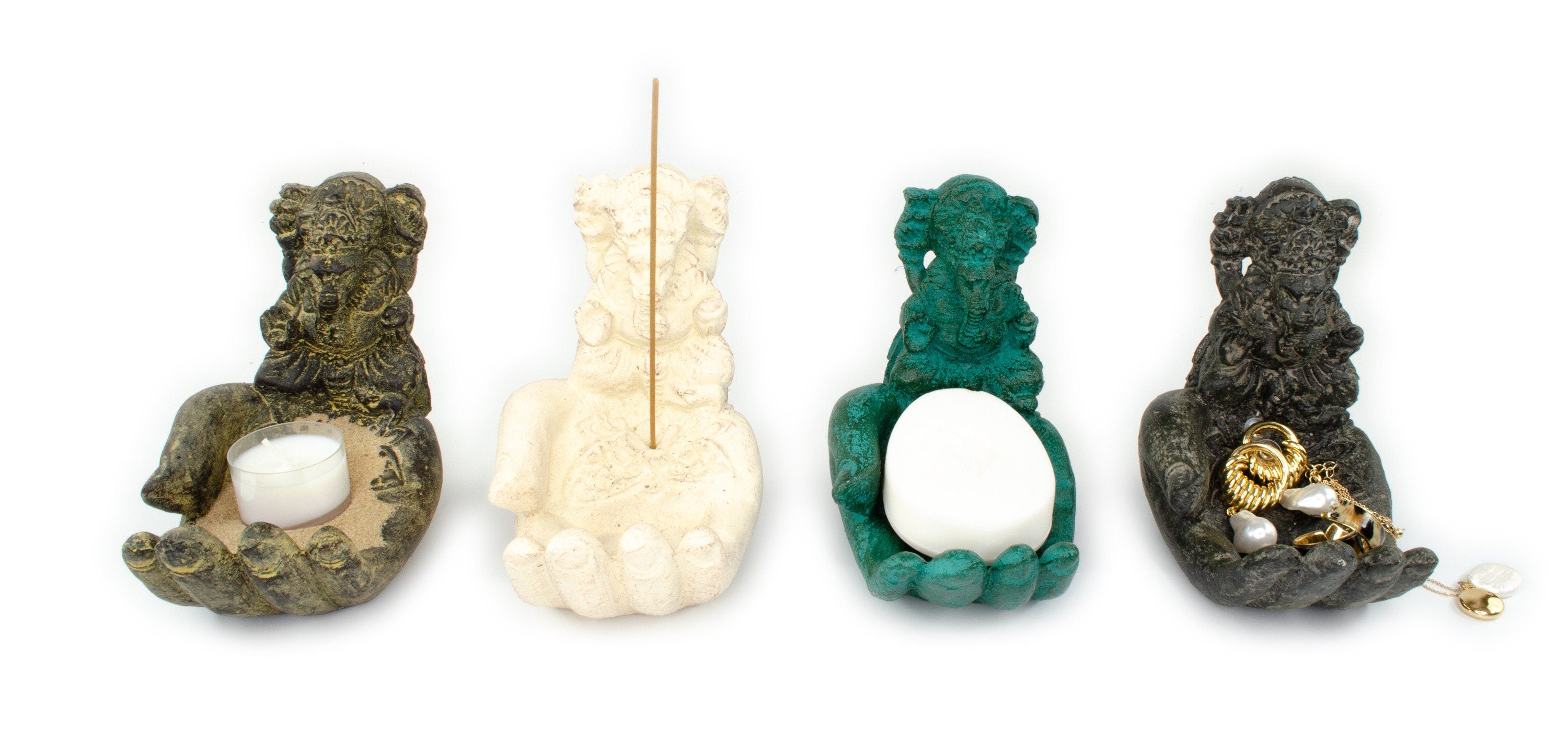 Ganesha Hand Sculpture - Decorative Room Decoration Soap Dish Incense Sticks - Hindu Deity of Good Luck - Elephant Yellow - 13x9x15 cm