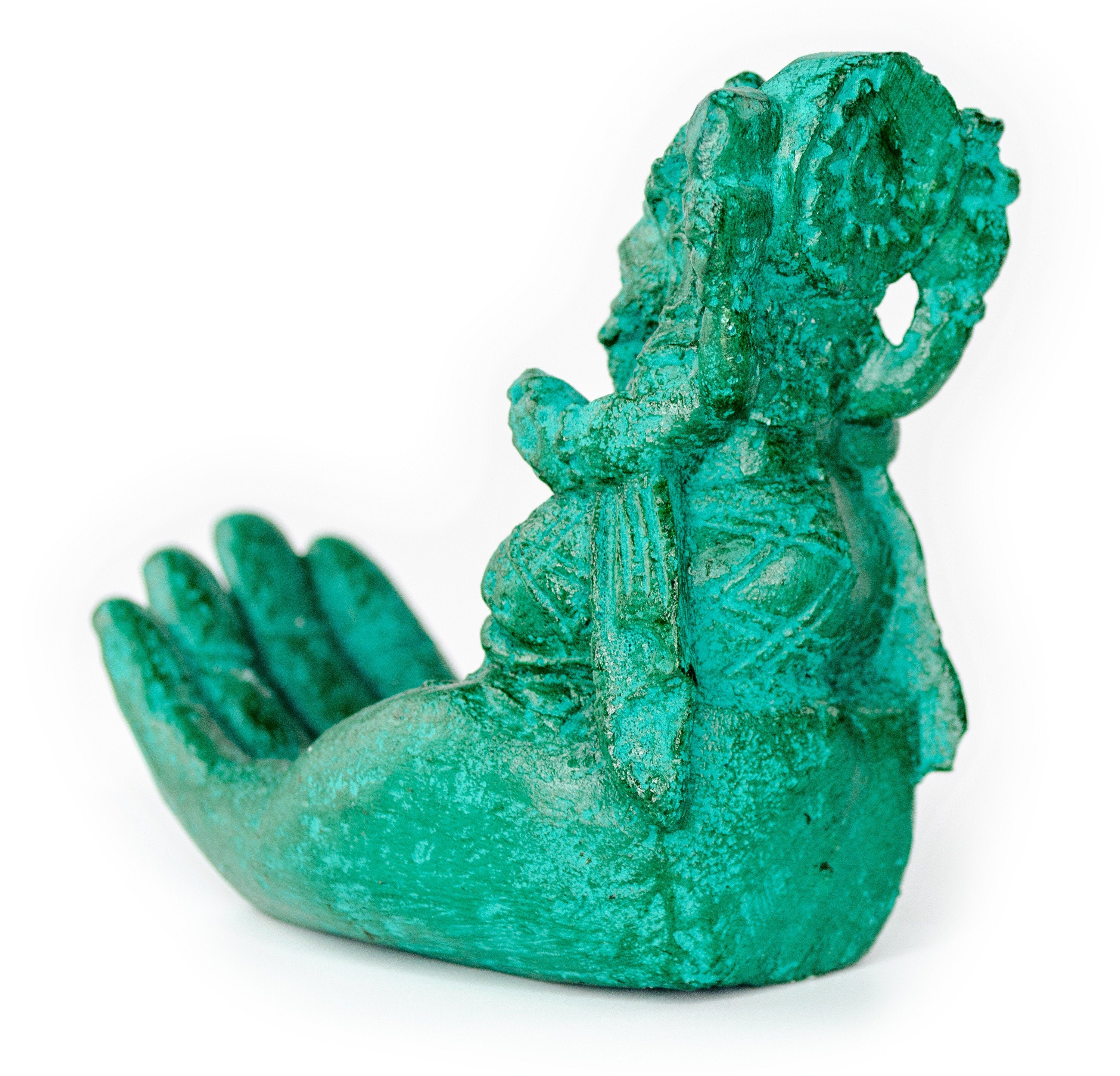 Ganesha Hand Sculpture - Decorative Room Decoration Soap Dish Incense Sticks - Hindu Deity of Good Luck - Elephant Green - 13x9x15 cm