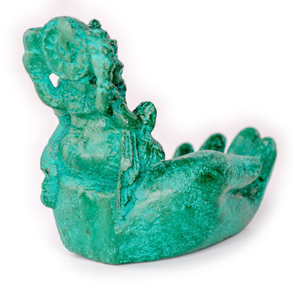 Ganesha Hand Sculpture - Decorative Room Decoration Soap Dish Incense Sticks - Hindu Deity of Good Luck - Elephant Green - 13x9x15 cm