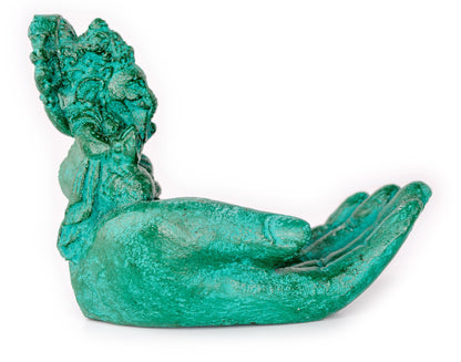 Ganesha Hand Sculpture - Decorative Room Decoration Soap Dish Incense Sticks - Hindu Deity of Good Luck - Elephant Green - 13x9x15 cm