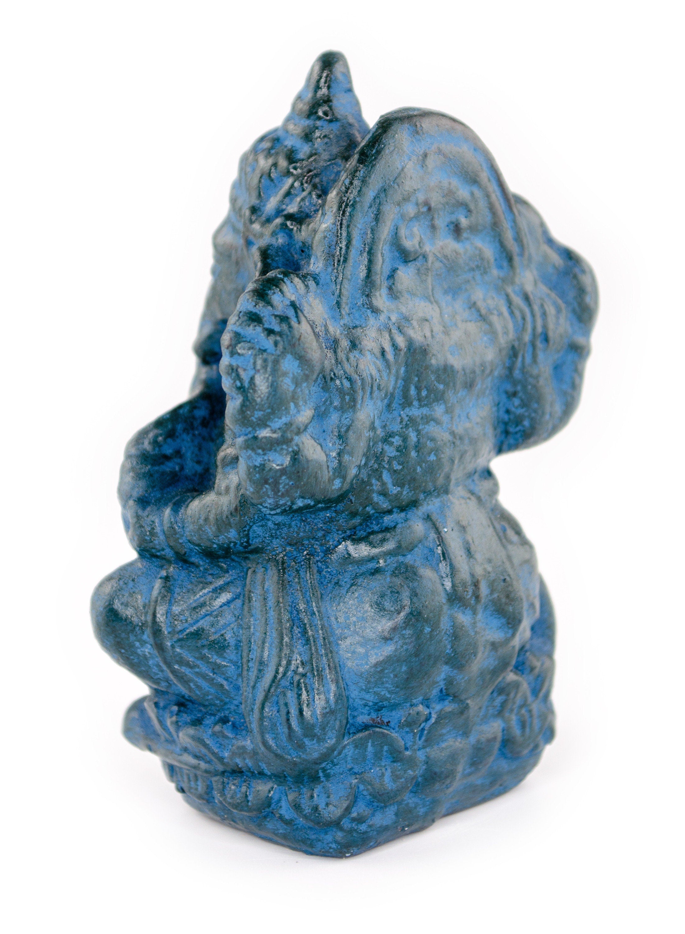 Ganesha Sculpture - Decorative Room Decoration Artwork - Hindu Deity of Good Luck - Stone Mixture Elephant Blue - 12x8.5x6 cm