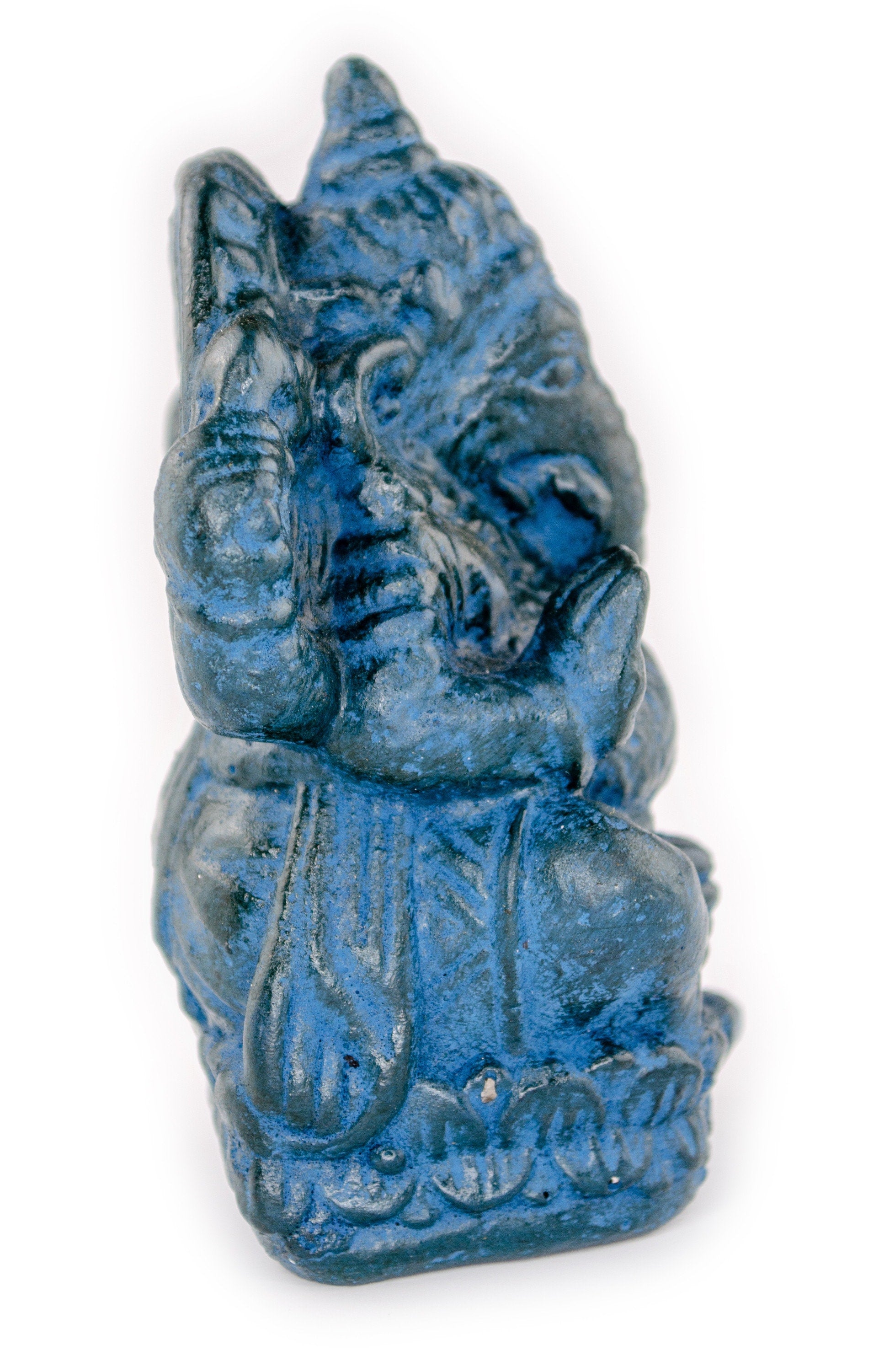 Ganesha Sculpture - Decorative Room Decoration Artwork - Hindu Deity of Good Luck - Stone Mixture Elephant Blue - 12x8.5x6 cm