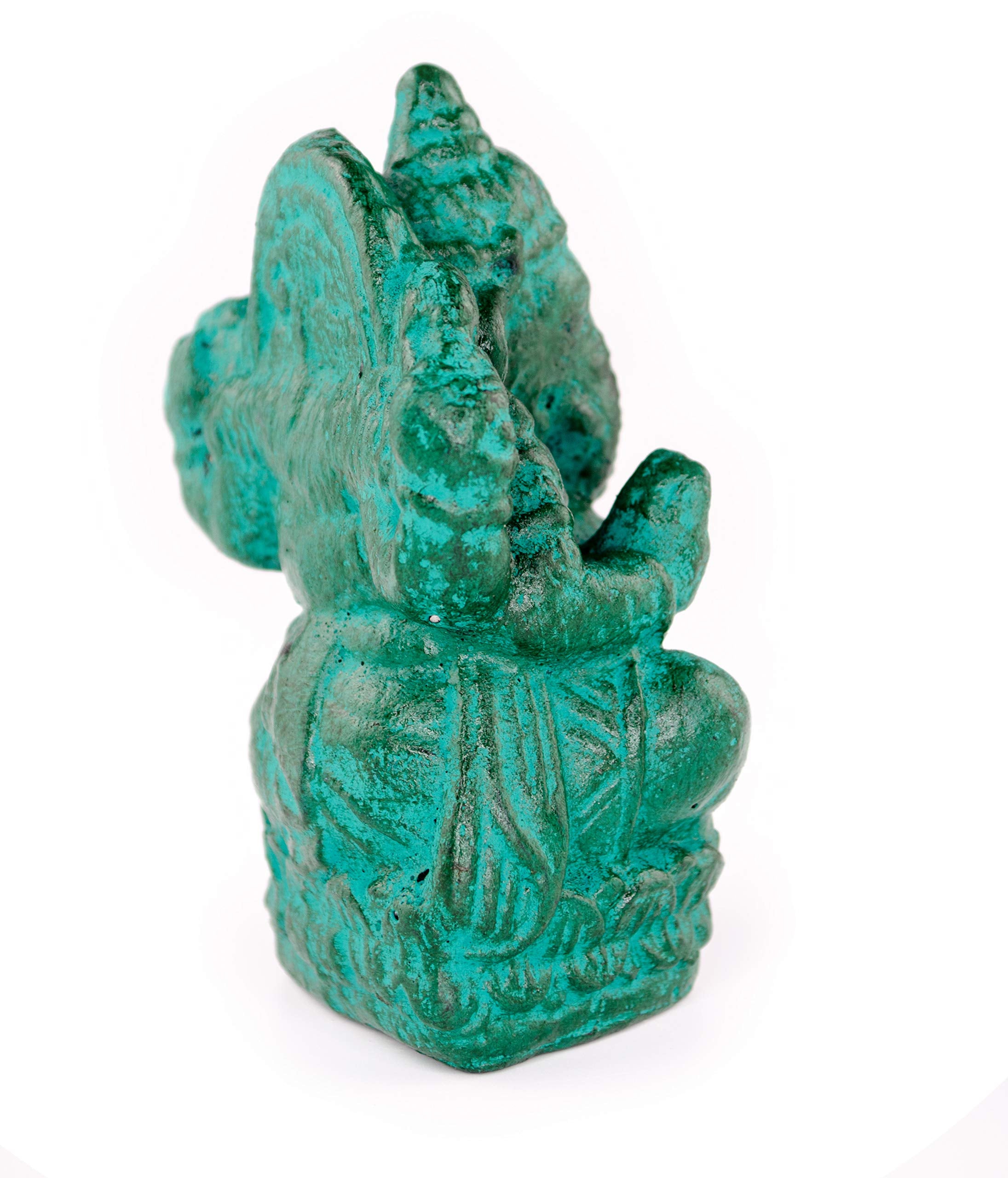 Ganesha Sculpture - Decorative Room Decoration Artwork - Hindu Deity of Good Luck - Stone Mixture Elephant Green - 12x8.5x6 cm