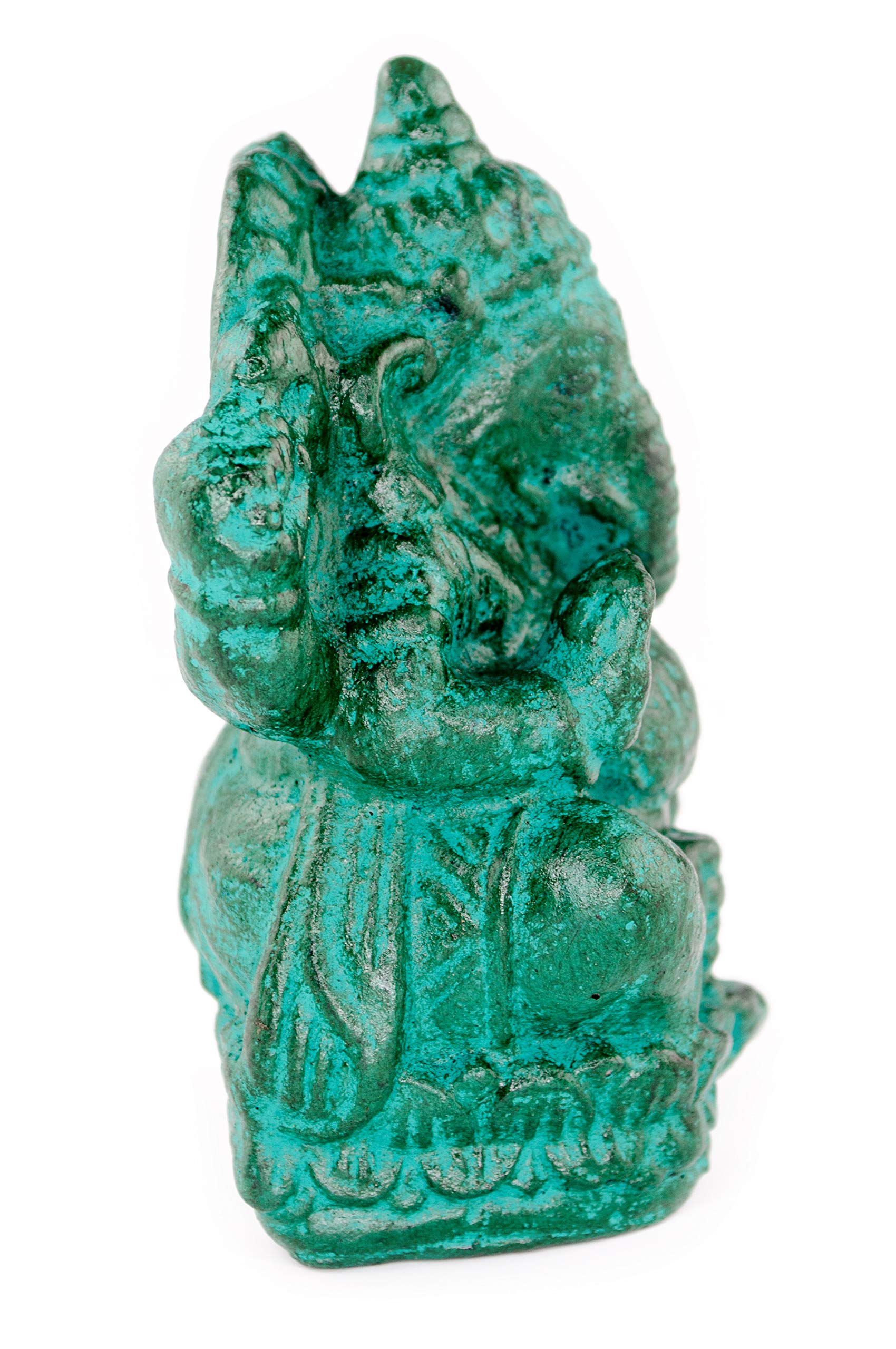 Ganesha Sculpture - Decorative Room Decoration Artwork - Hindu Deity of Good Luck - Stone Mixture Elephant Green - 12x8.5x6 cm