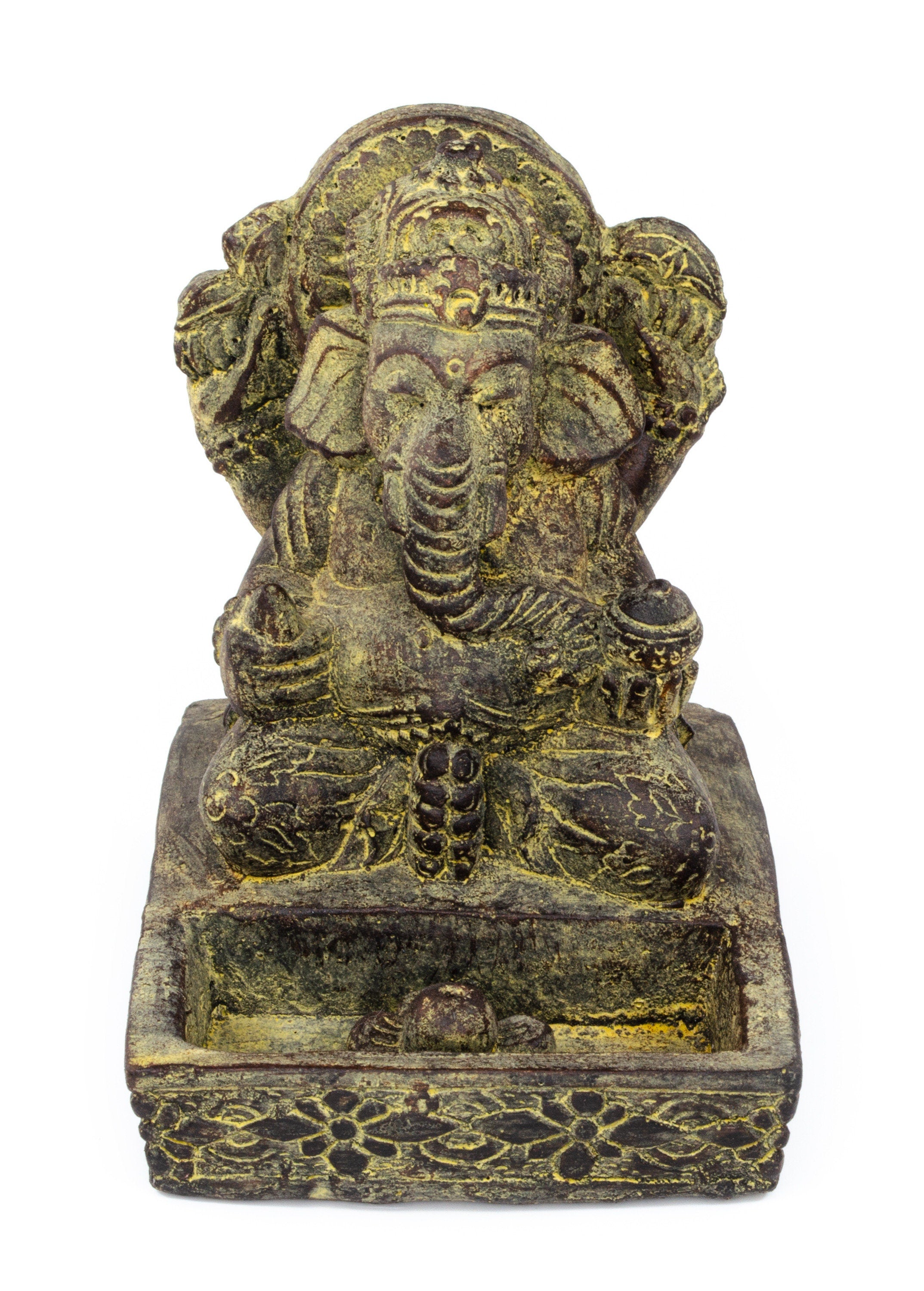 Ganesha Sculpture - Decorative Room Decoration Incense Stick Holder - Hindu Deity of Good Luck - Stone Mixture Elephant Yellow - 23x13x15 cm