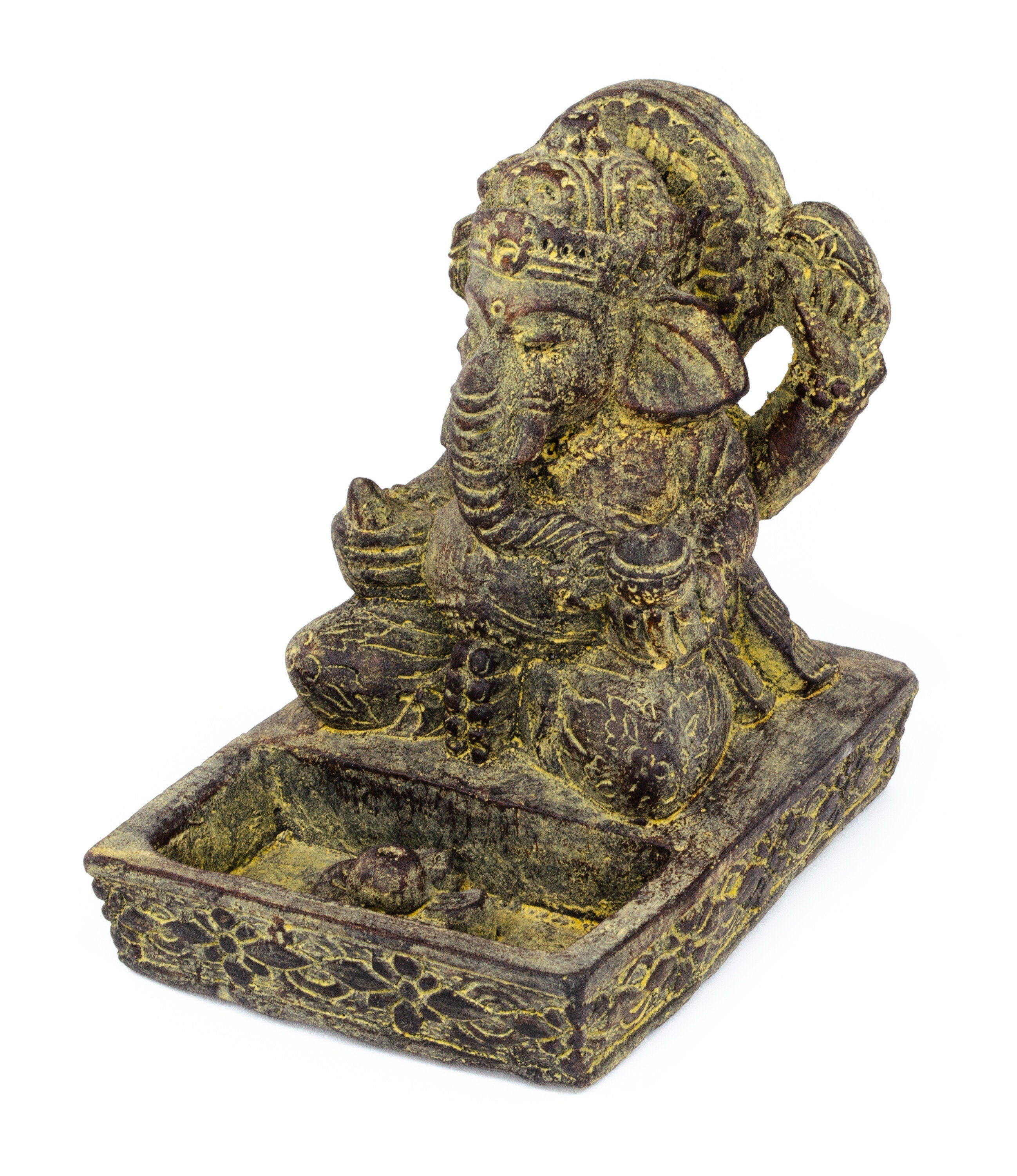 Ganesha Sculpture - Decorative Room Decoration Incense Stick Holder - Hindu Deity of Good Luck - Stone Mixture Elephant Yellow - 23x13x15 cm