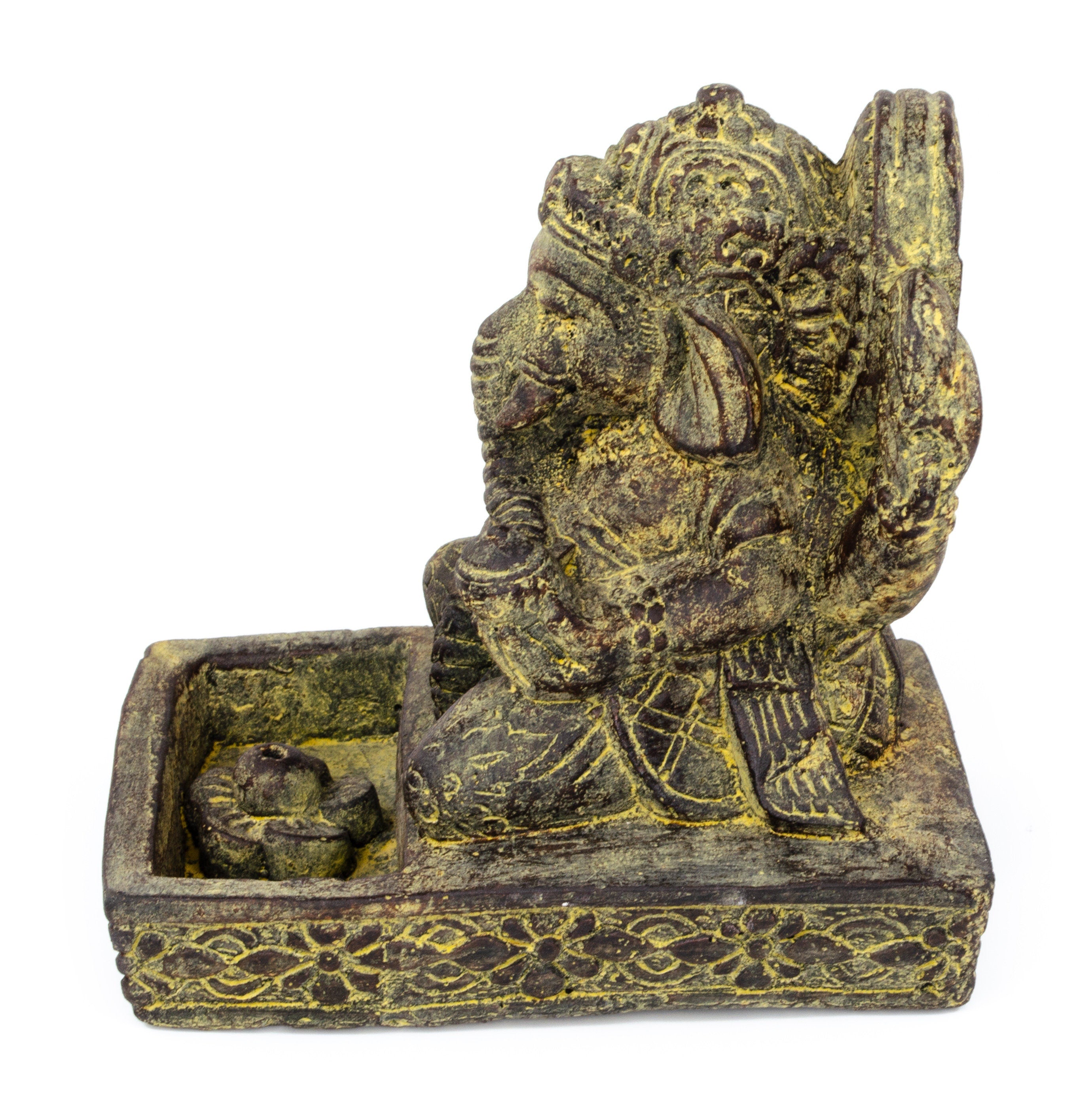 Ganesha Sculpture - Decorative Room Decoration Incense Stick Holder - Hindu Deity of Good Luck - Stone Mixture Elephant Yellow - 23x13x15 cm