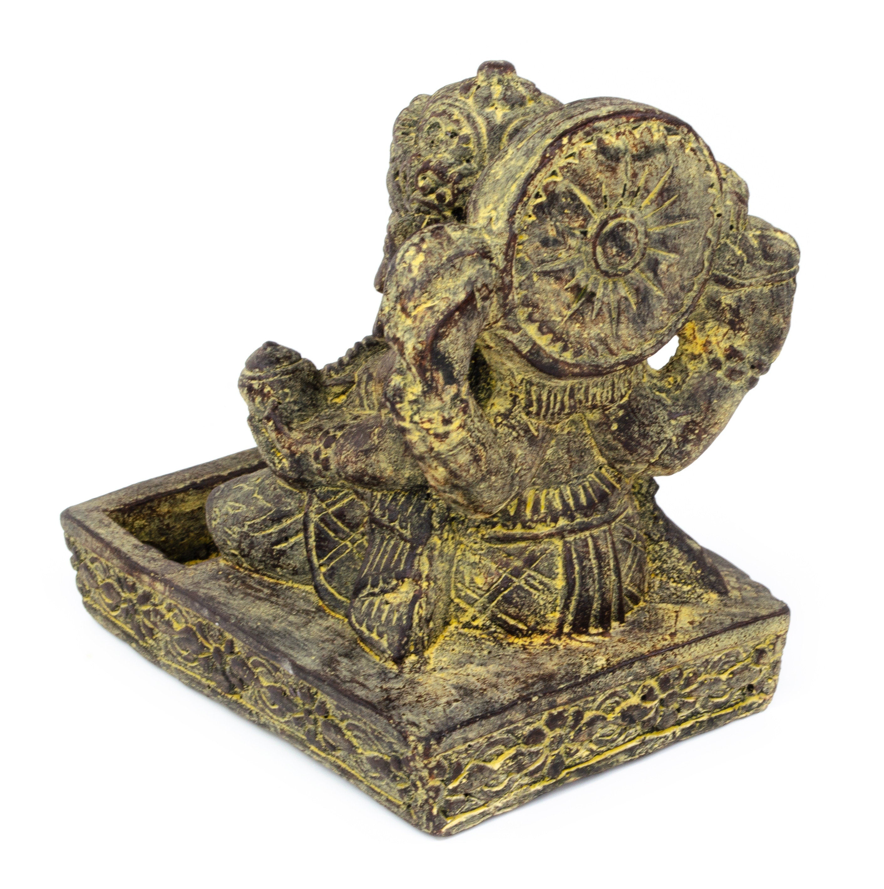 Ganesha Sculpture - Decorative Room Decoration Incense Stick Holder - Hindu Deity of Good Luck - Stone Mixture Elephant Yellow - 23x13x15 cm