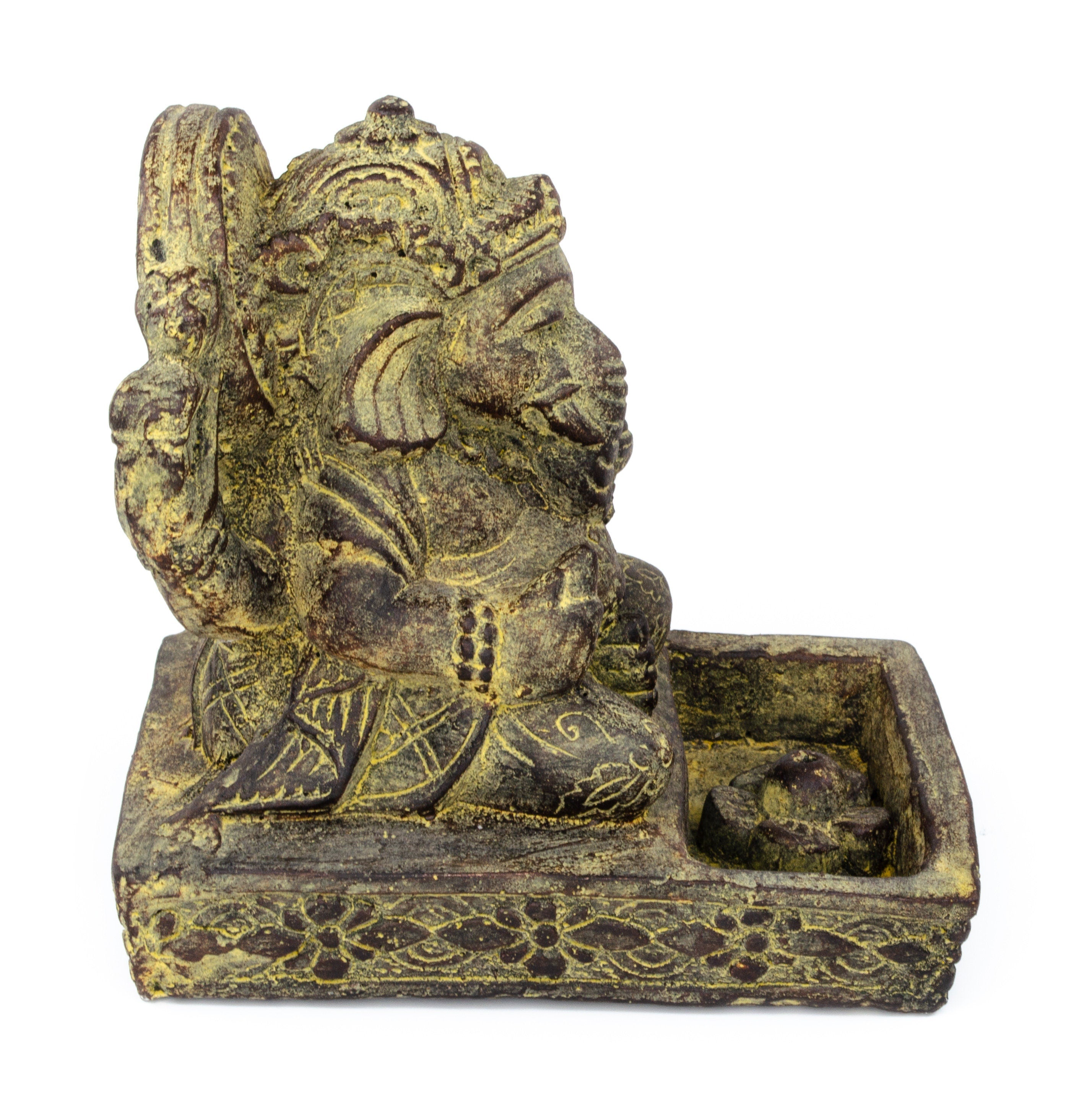 Ganesha Sculpture - Decorative Room Decoration Incense Stick Holder - Hindu Deity of Good Luck - Stone Mixture Elephant Yellow - 23x13x15 cm