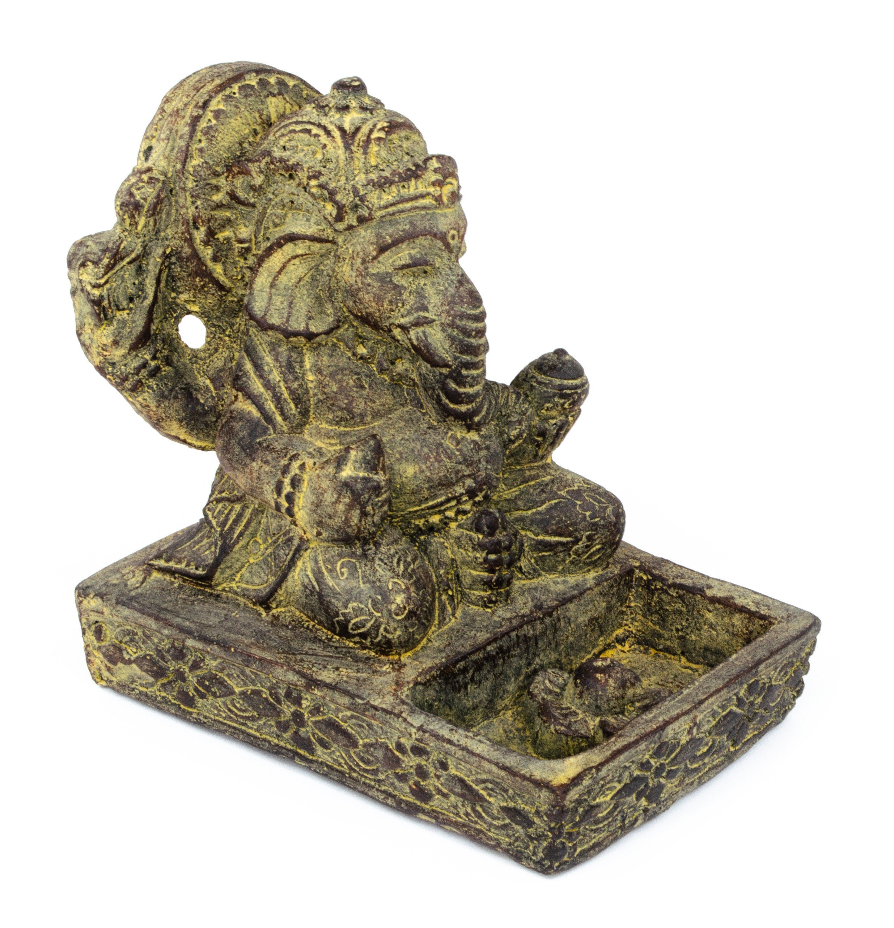 Ganesha Sculpture - Decorative Room Decoration Incense Stick Holder - Hindu Deity of Good Luck - Stone Mixture Elephant Yellow - 23x13x15 cm
