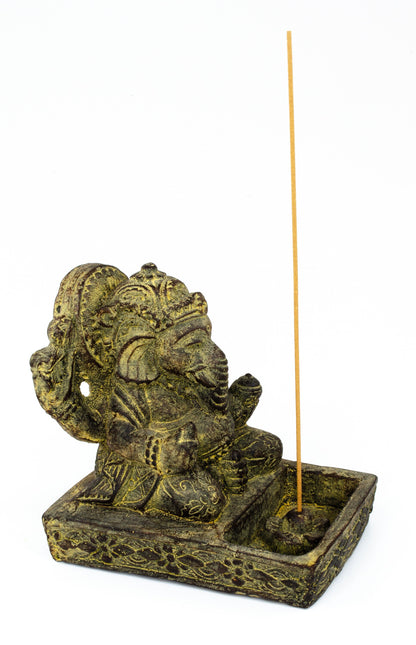 Ganesha Sculpture - Decorative Room Decoration Incense Stick Holder - Hindu Deity of Good Luck - Stone Mixture Elephant Yellow - 23x13x15 cm