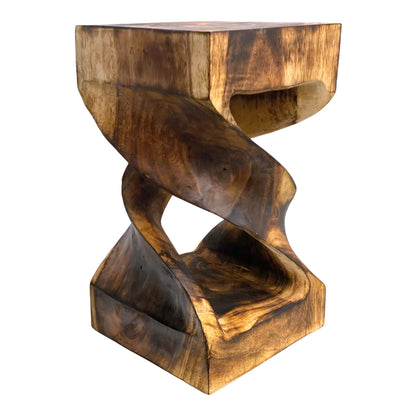 Table d'appoint en bois - table basse tabouret en bois - flammée artisanalement - tournée en bois de Suar massif - 50x28x28 cm 