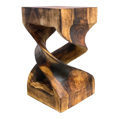 Table d'appoint en bois - table basse tabouret en bois - flammée artisanalement - tournée en bois de Suar massif - 50x28x28 cm 