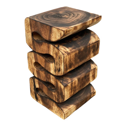 Wooden stool - side table, flower stool, storage table - handmade - flambéed snake made of solid suar wood - 50x30x30 cm