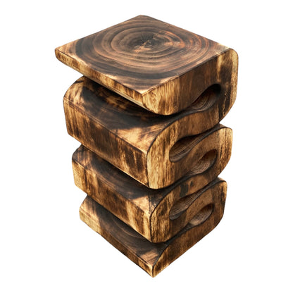 Wooden stool - side table, flower stool, storage table - handmade - flambéed snake made of solid suar wood - 50x30x30 cm