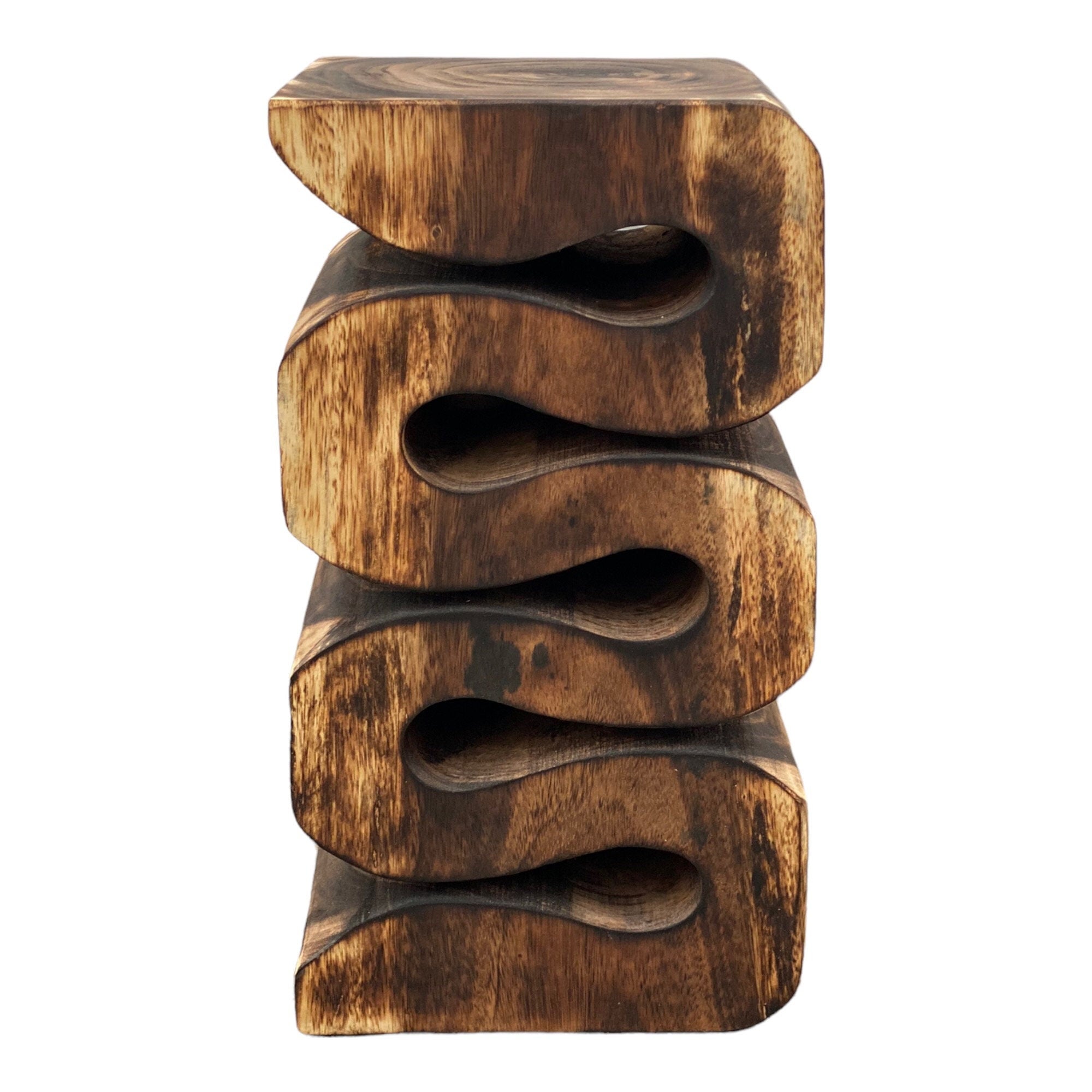 Wooden stool - side table, flower stool, storage table - handmade - flambéed snake made of solid suar wood - 50x30x30 cm