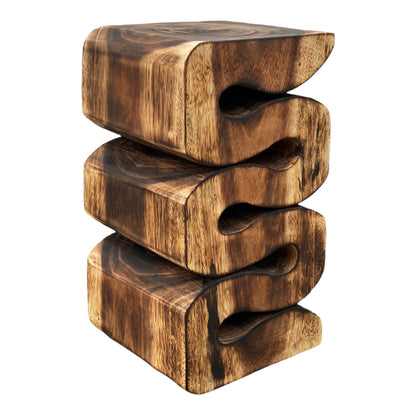 Wooden stool - side table, flower stool, storage table - handmade - flambéed snake made of solid suar wood - 50x30x30 cm