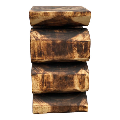 Wooden stool - side table, flower stool, storage table - handmade - flambéed snake made of solid suar wood - 50x30x30 cm