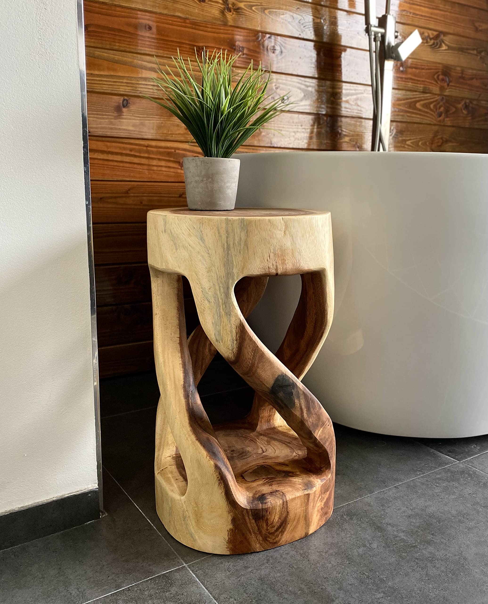 Tabouret en bois - table d'appoint, tabouret à fleurs, table de rangement - unique, fait main - rond, tourné en bois de Suar massif - 50x28x28 cm 