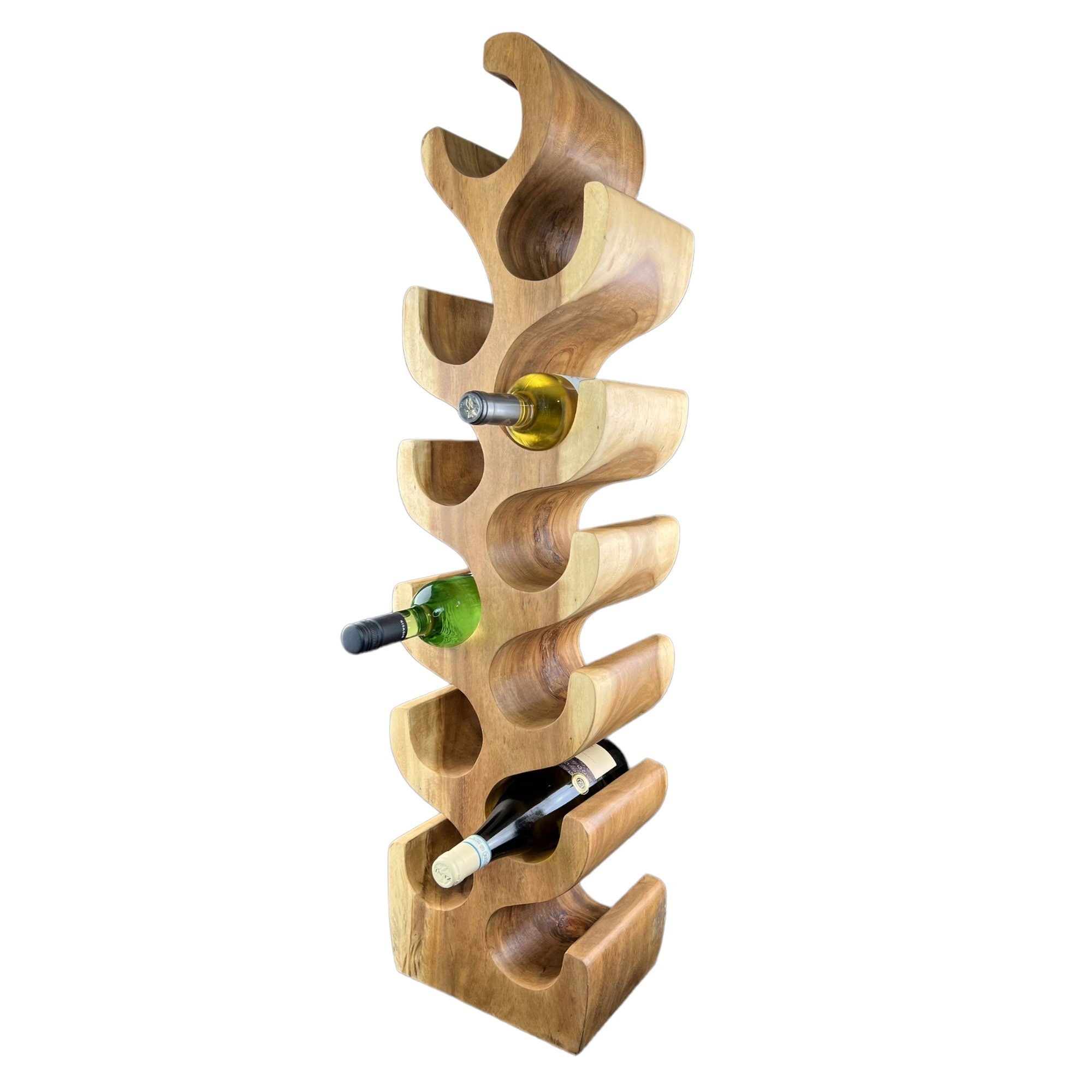 Solid wine rack - kitchen living room decoration wine holder - handmade noble high-quality - fir shape made of suar wood - 30/50/70/100x27x18 cm