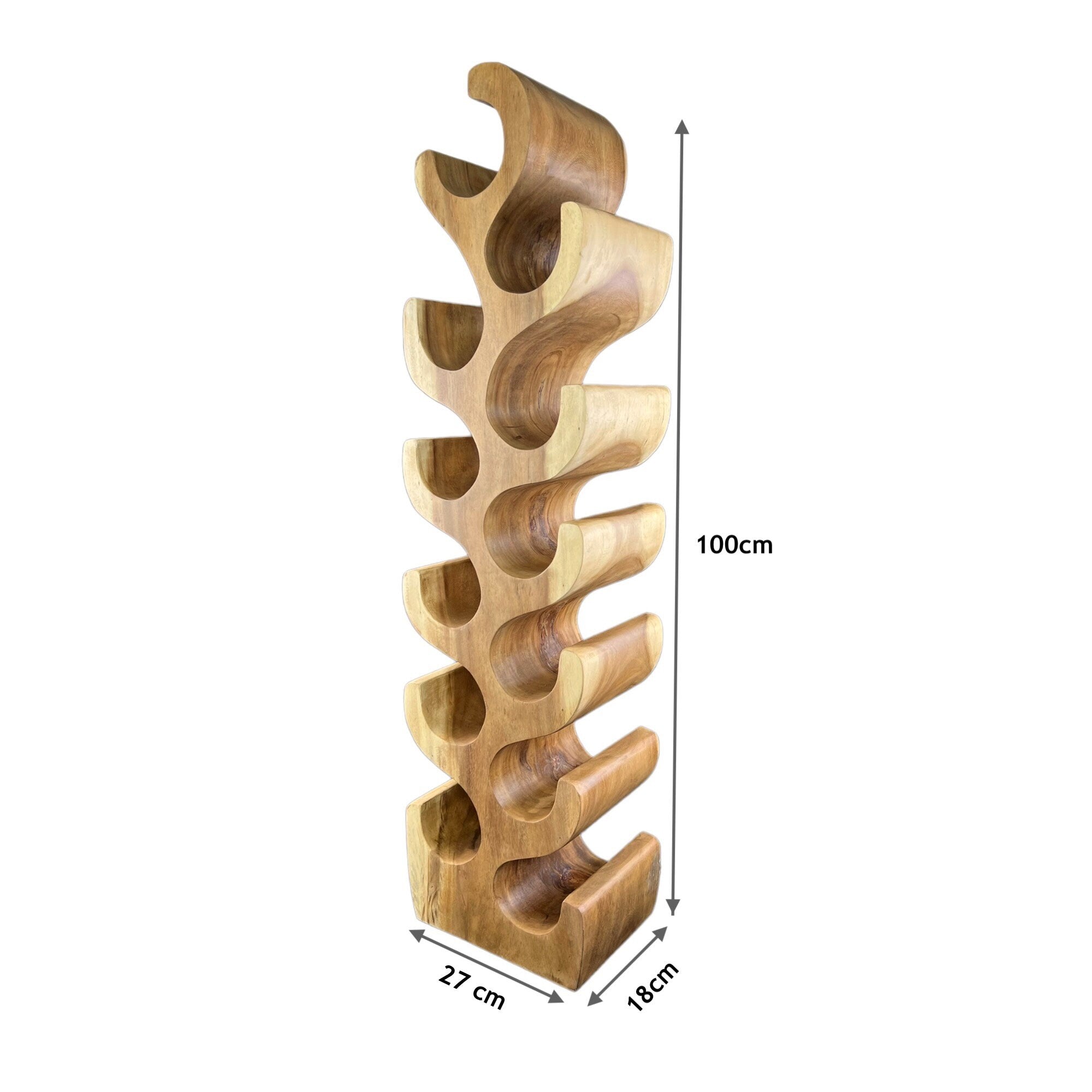 Solid wine rack - kitchen living room decoration wine holder - handmade noble high-quality - fir shape made of suar wood - 30/50/70/100x27x18 cm