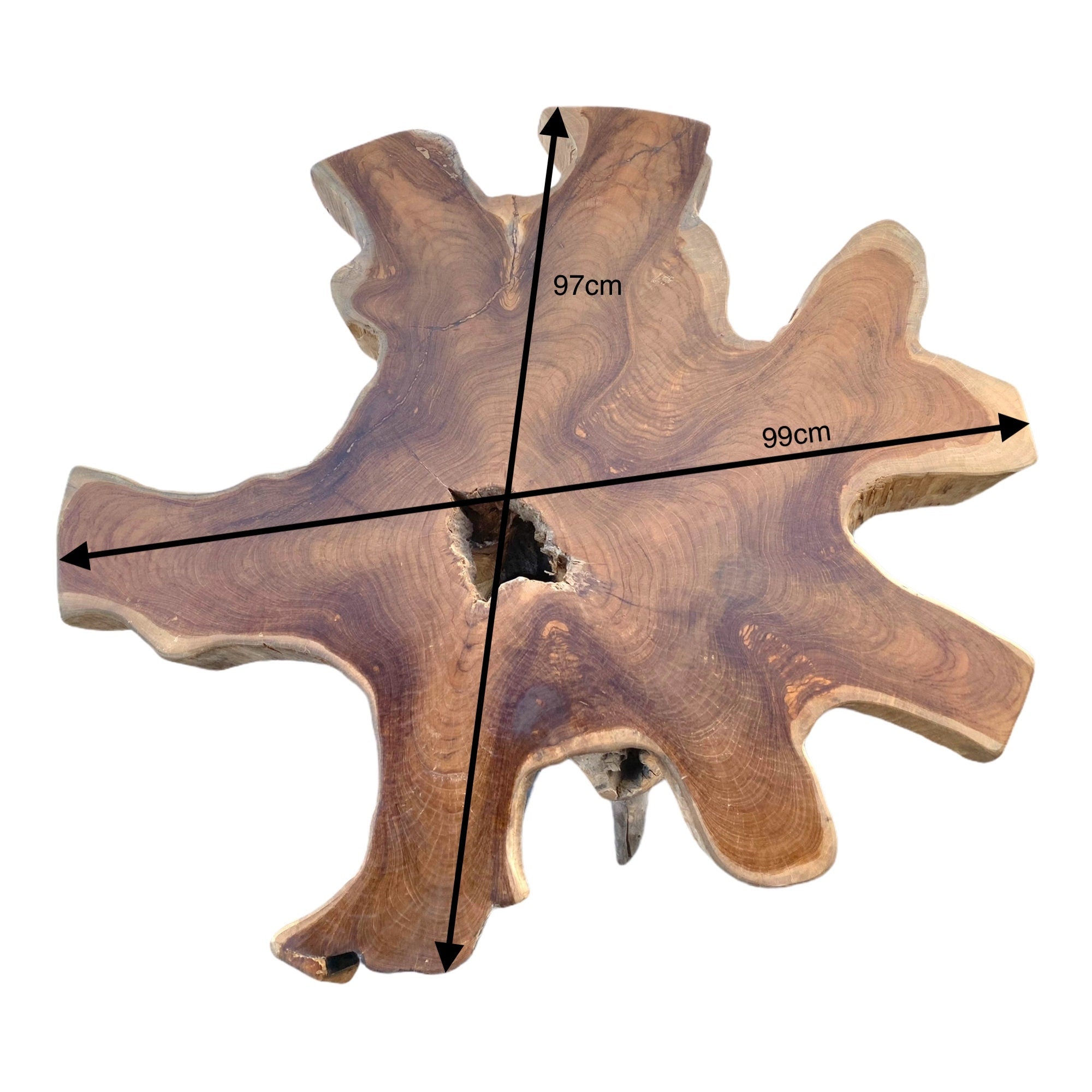 Table en bois de racine - meuble d'intérieur salon tabouret à fleurs - fait main - teck naturel massif - environ 74x97x99 cm